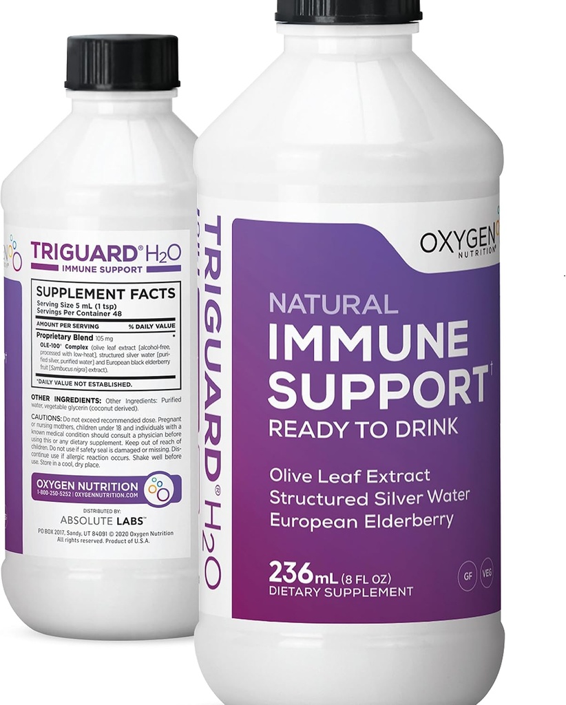 Triguard Plus kolloid sølv vand, Sambucus Elderberry Extract & Olive Leaf Extract, 3-in-1 Liquid immunforsvar klar til at drikke 124; Kraftfuld immunsystem Booster 124; Great Taste - 8oz, Lavet i USA