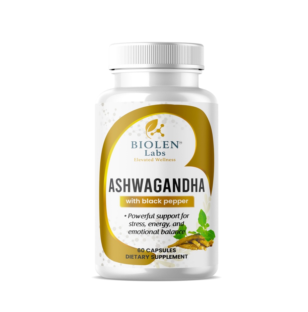 Biolen Labs Ashwagandha Extra Strength with Black Pepper, 1300mg, 60 Capsules, Natural Stress Relief, Mood Support, Energy Supplement