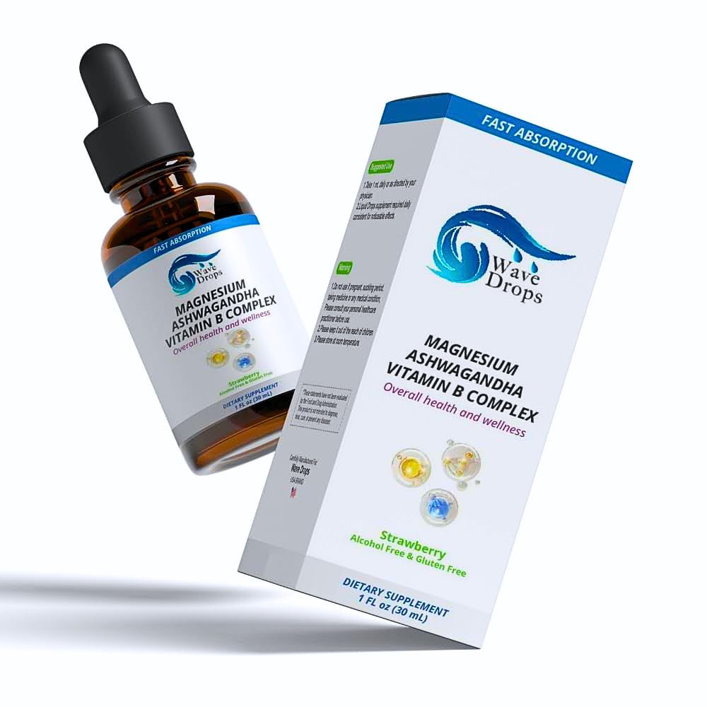 Magnesium, Ashwagandha & B-Complex Liquid Drops | Supports Stress Management,Nervous System,Promotes Energy Levels | Non-GMO and Gluten-Free | 1 Fl Oz (1)