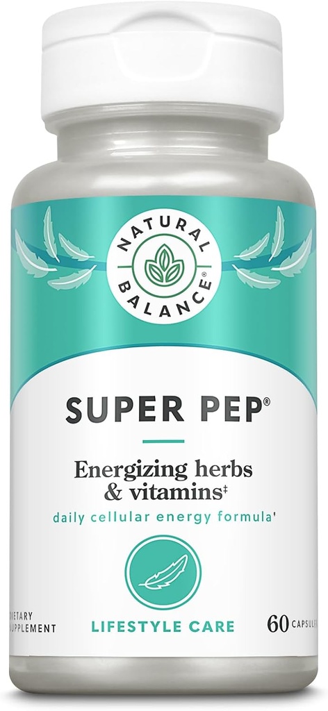 Natural Balance Super Pep Budd124; All Day Herbal Energy Supplement Budd124; med Eleuthero, Kola Nut, Gotu Kola, B- Vitaminer & Chrom Budd124; 60 Kapsler, 30 Servere