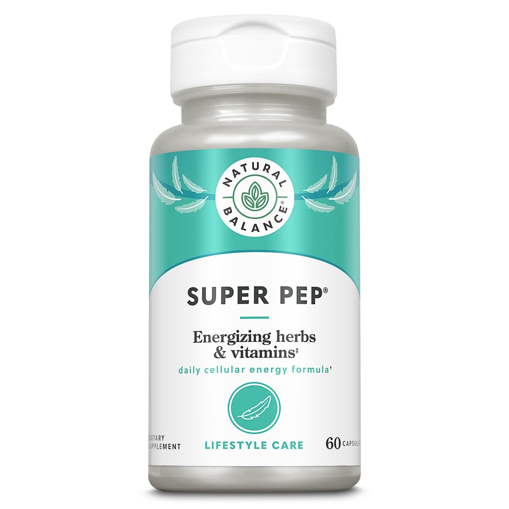 Natural Balance Super Pep Budd124; All Day Herbal Energy Supplement Budd124; med Eleuthero, Kola Nut, Gotu Kola, B- Vitaminer & Chrom Budd124; 60 Kapsler, 30 Servere