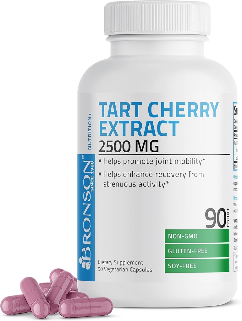 Bronson Tart Cherry Extract 2500 mg Premium Non-GMO Formula Packed with Antioxidants and Flavonoids, 90 Vegetarian Capsules