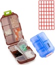 Pill Case (2 Pack) - Bærbare små kosttilskud tabletbeholder Box med 10 kompartmenter - Medicin Vitamin Organizer Dispenser Holder Opbevaring til rejse Trip Pocket Purse (blå + chokolade)