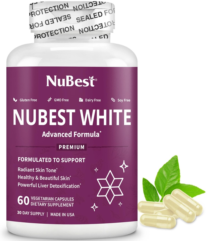 NuBest White - Glutathione 400mg & Milk Thistle Extract - Skin Brightening Supplement - Hjælper smukke og strålende hud - Antioxidant Supplement & Afgiftning Medical 124; 1 Måned Supply