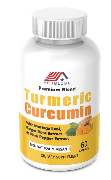 Premium Turmeric Curcumin, 60 Capsules, Vegan Supplement with Moringa Leaf, Ginger Root & Black Pepper Extract