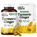Wild & Organic Turmeric and Ginger Supplement Capsules - Mobility & Immune Support - Turmeric with Ginger and Black Pepper Capsules - 90 Days of Supply - Vegan, No Fillers, Non-GMO - 180 Count