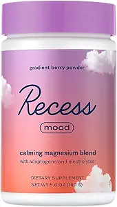 Recess Mood Powder, Calming Magnesium L- Threonate Blend med Passion Flower, L- Theanin, Electrolytes, Magnesium Calm Support Powder Supplement - Gradient Berry 28 Servering Tub