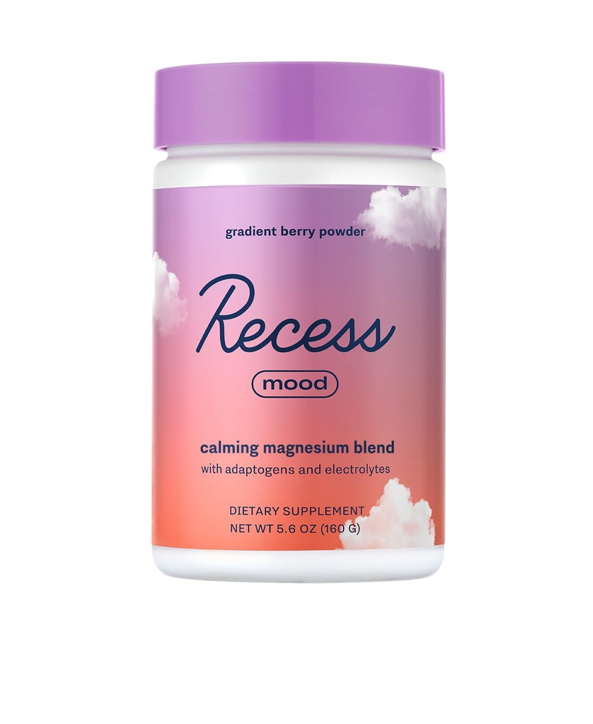 Recess Mood Powder, Calming Magnesium L- Threonate Blend med Passion Flower, L- Theanin, Electrolytes, Magnesium Calm Support Powder Supplement - Gradient Berry 28 Servering Tub