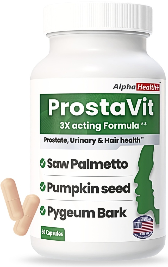 Prostavit Prostate Support Supplement for Men – Saw Palmetto 600mg, Pygeum Bark, Pumpkin Seed, Nettle & Zinc – Urinary Flow, Bladder Control, Reduce Nighttime Urination, Prostate & Hair Health 60 Caps