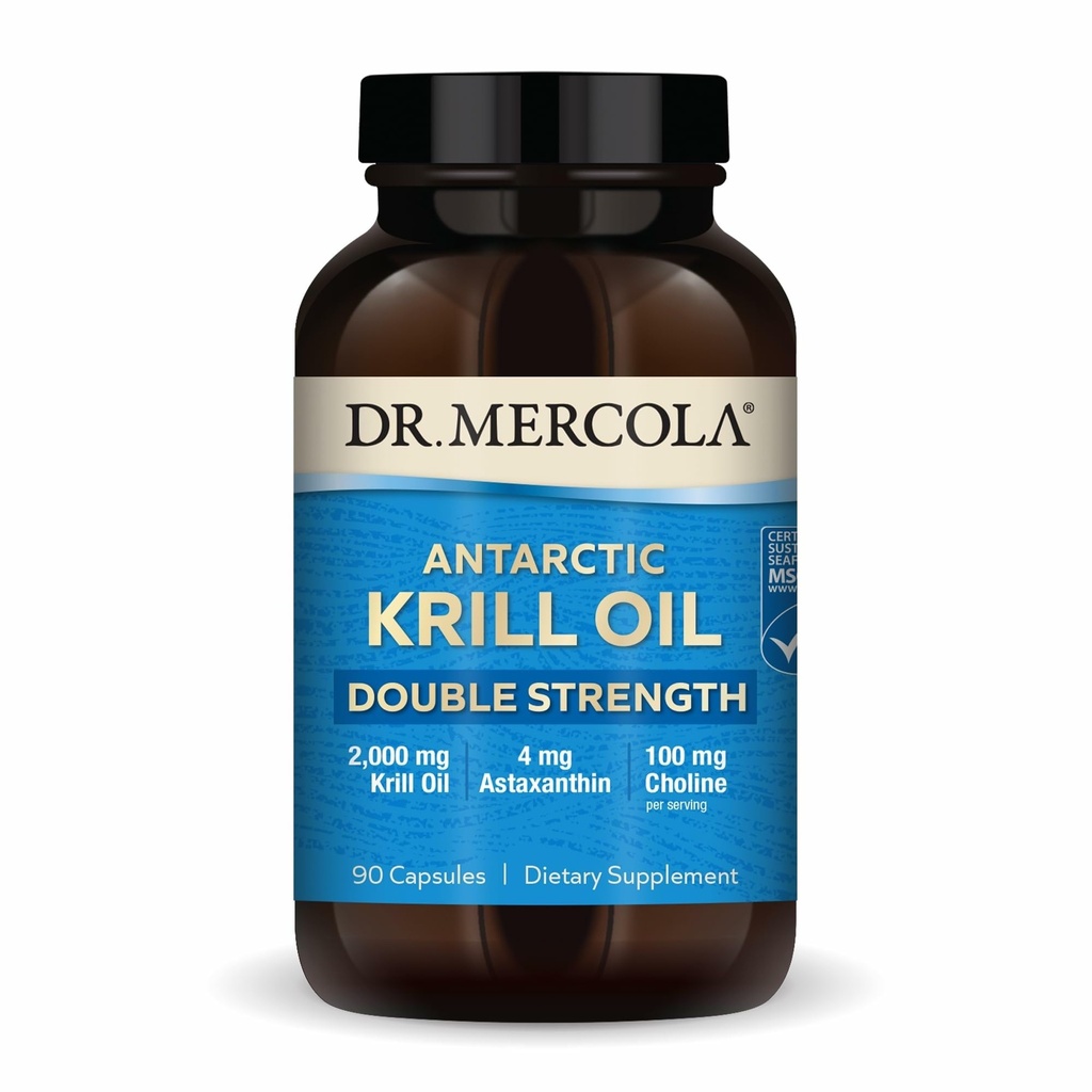Dr. Mercola antarktisk krill olie dobbelt styrke - 2.000 mg - Omega-3 tillæg med EPA & DHA - understøtter hjerne, hjerte, fælles & immunforsvar - GMO- Free & Gluten- Free - 90 kapsler (30 Servere)