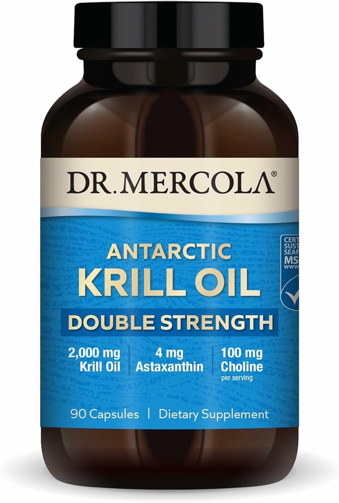 Dr. Mercola antarktisk krill olie dobbelt styrke - 2.000 mg - Omega-3 tillæg med EPA & DHA - understøtter hjerne, hjerte, fælles & immunforsvar - GMO- Free & Gluten- Free - 90 kapsler (30 Servere)