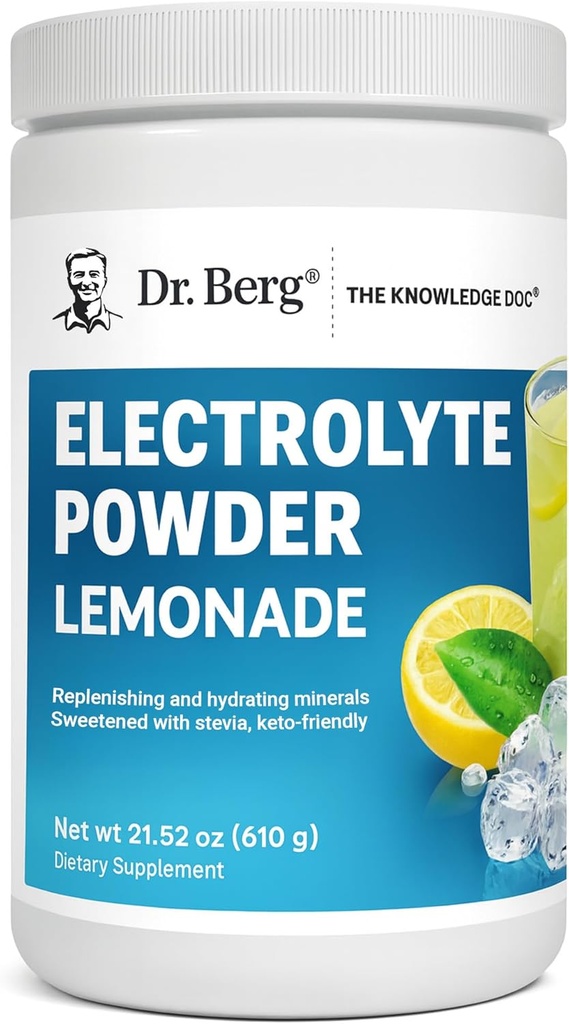 Dr. Berg Zero Sugar Hydration Keto Electrolyte Powder - Forbedret w / 1000 mg kalium & Real Pink Himalayan salt (IKKE bordsalt) - Lemonade Flavor Hydration Drink Mix Supplement - 100 Servering