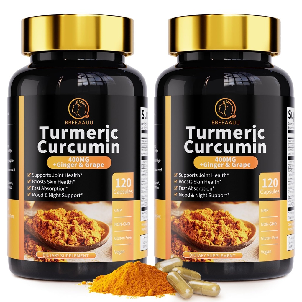 Turmeric Curcumin Supplement - 11-in-1 Turmeric Supplement with Black Pepper, Extra Strength Absorption, 95% Curcuminoids for Joint, Skin and Immune Support, Non-GMO, 120 Turmeric Capsules, 2 Packs