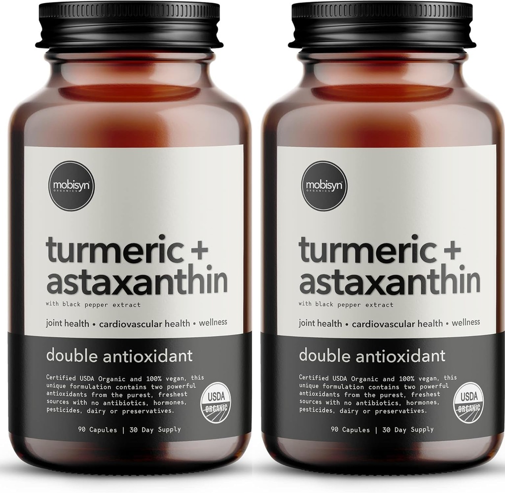 Organic Astaxanthin 12mg Plus Turmeric 1500mg, Black Pepper Extract, High Absorption, Eye, Heart, Skin, Joint, Vegan, Gluten-Free, Non-GMO, Double Antioxidant, Turmeric Curcumin Supplement, 60-Days