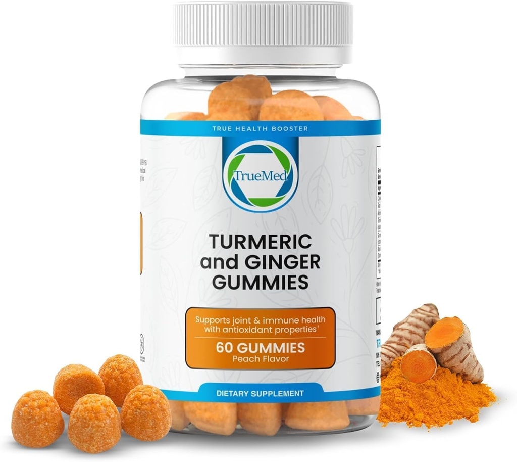 Turmeric and Ginger Gummies – 95% Curcuminoids & 5% Gingerols, Turmeric Gummies for Inflammation & Joint Health, with Black Pepper Extract, Peach Flavor, USA Made, 60 Count