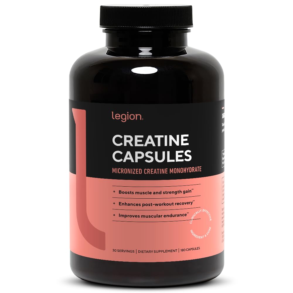 LEGION Mikroniseret Creatin monohydrat Supplement - Clean Creatin Powder for Muscle Gain & Post Workout Inddrivelse - Mikroniseret Creatin Supplement for maksimal absorption (30 Servere, Capsule)