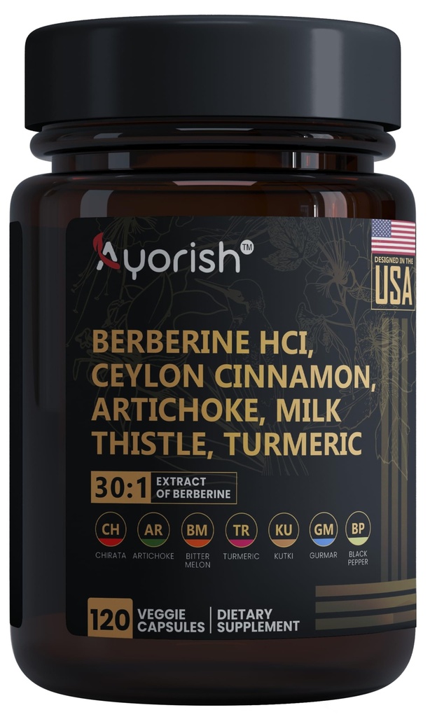 Berberine Supplement - High Strength 7500mg Ækvivalent - Berberine med Ceylon Cinnamon, Milk Thistle & Gurkemeje - 120 Veganske kapsler - Non- GMO, USA Formuleret