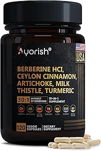 Berberine Supplement - High Strength 7500mg Ækvivalent - Berberine med Ceylon Cinnamon, Milk Thistle & Gurkemeje - 120 Veganske kapsler - Non- GMO, USA Formuleret