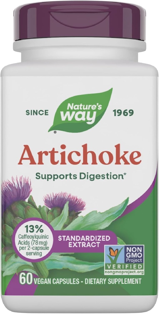 Nature 's Way Artiskoke, fordøjelsesstøtte *, non-GMO projekt Verified, Vegan, Gluten- Free, 60 kapsler (Packaging May Vary)