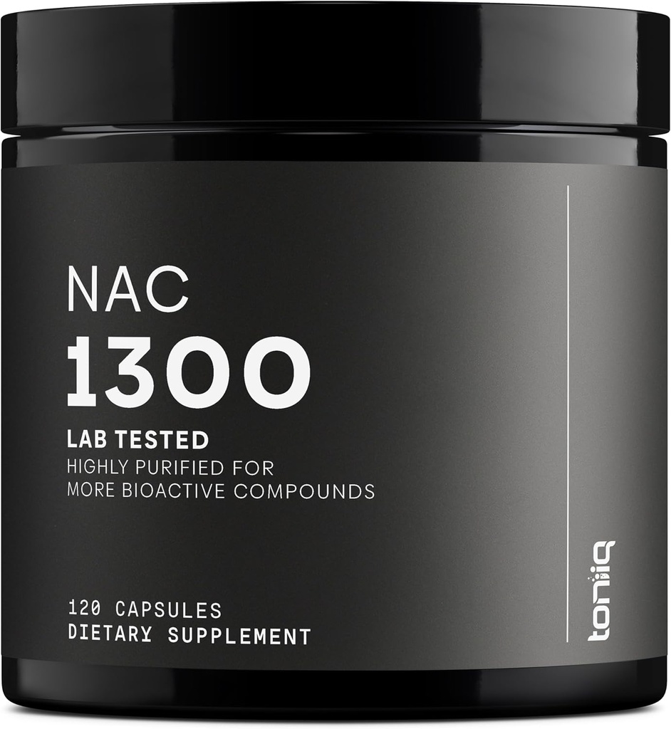 Toniiq 1300mg NAC - 2 måneders forsyning - min. 98% + Testet renhed - Ultra High Strength Bioavailable NAC Cysteine Supplement - 120 Vegetar N Acetyl Cysteine Kapsler -Lab Testet TQ