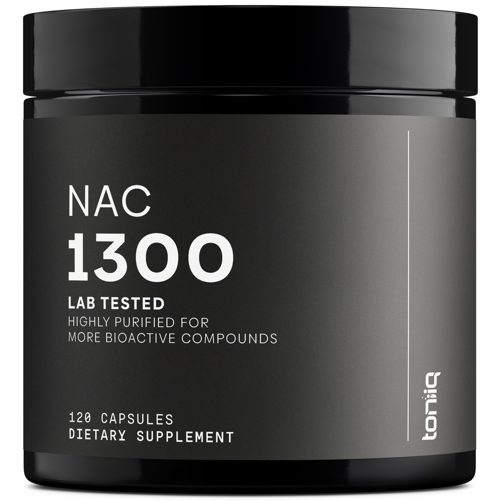 Toniiq 1300mg NAC - 2 måneders forsyning - min. 98% + Testet renhed - Ultra High Strength Bioavailable NAC Cysteine Supplement - 120 Vegetar N Acetyl Cysteine Kapsler -Lab Testet TQ