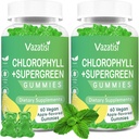 2 Pack Chlorophyll gummier med økologiske supergreens, naturlige antioxidant, energi boost, immunforsvar, fordøjelse, hudpleje, kvinder & mænd, voksen & Kid - 120 Vegansk økologiske gummier