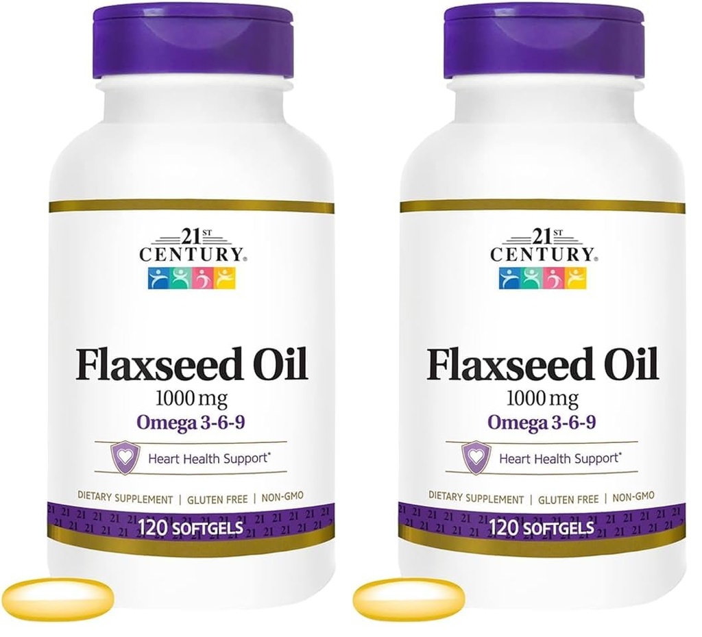 21. århundrede Flaxseed Oil 1000 Mg Softgels, 120- Count (22871) (Pack of 2)