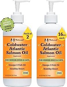 Natural Dog Company Coldwater Atlantic Salmon for Dogs 2 Pack -16oz - Senior Dog Fish Oil Supplement med Omega 3, Nem at Digest, fælles støtte, for Multi Dog Familier, Store Breed Hunde
