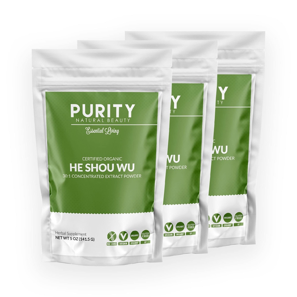 Certified Organic He Shou Wu - Large 5oz Bag på 30: 1 Koncentreret -Fo-ti - Organic Foti Ekstra- Fo ti He Shou Wu Organic (Pakke af 3-15 Ounces)