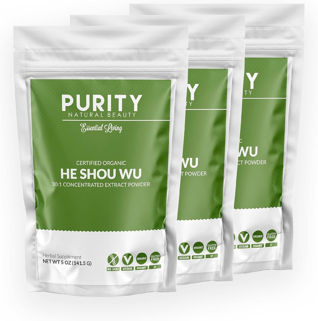 Certified Organic He Shou Wu - Large 5oz Bag på 30: 1 Koncentreret -Fo-ti - Organic Foti Ekstra- Fo ti He Shou Wu Organic (Pakke af 3-15 Ounces)