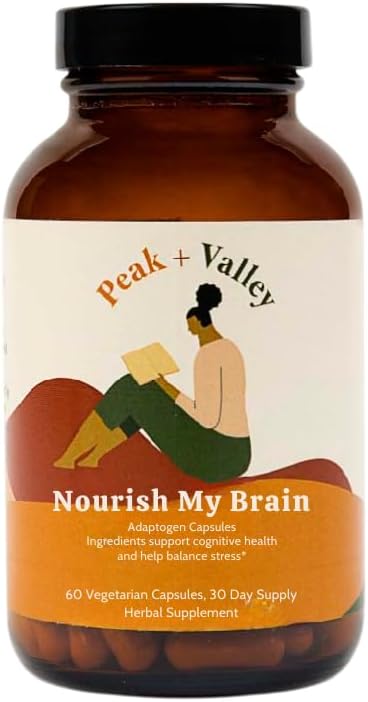 Peak + Valley Nootrop Brain Support Supplement til hukommelse og fokus med Lions Mane Mushroom & Ashwagandha - 60 Ct Adaptogen kapsler - voksne / seniorer - Kognitiv, hjerne tåge, energiformel