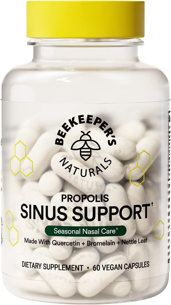 Biavlerens Naturals Alle naturlige Sinus Støtte til voksne, Sæsonlig Nasal Care Relief med Propolis, Quercetin, Bromelain, Nettle Leaf, & Vegan Capsule, Blocks eller Underpresser Histamin, 60 ct