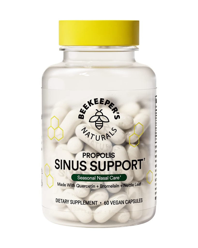 Biavlerens Naturals Alle naturlige Sinus Støtte til voksne, Sæsonlig Nasal Care Relief med Propolis, Quercetin, Bromelain, Nettle Leaf, & Vegan Capsule, Blocks eller Underpresser Histamin, 60 ct