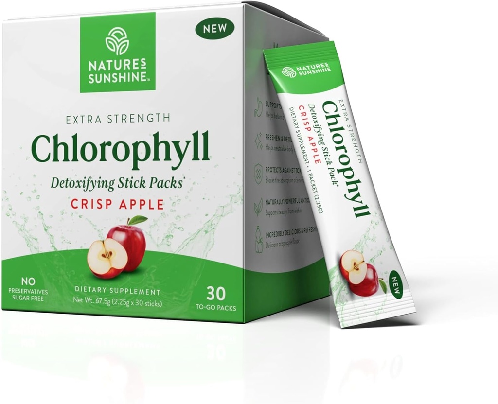 Naturens solskin Chlorophyll Stick pakker: Supercharge din Detox og Boost Gut sundhed i praktisk, lækker Stick pakker (Crisp Apple)