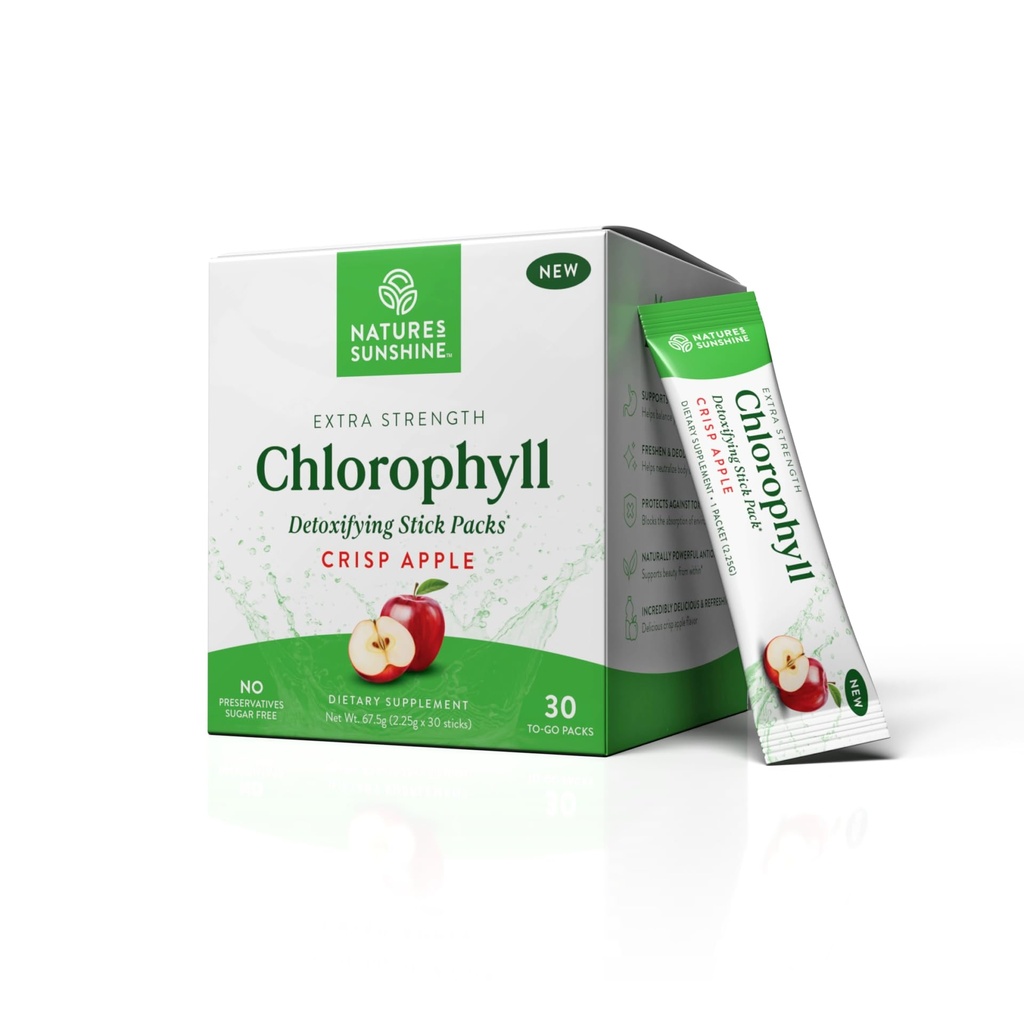 Naturens solskin Chlorophyll Stick pakker: Supercharge din Detox og Boost Gut sundhed i praktisk, lækker Stick pakker (Crisp Apple)