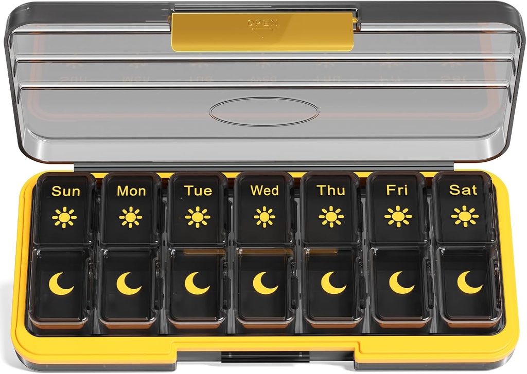 Zoksi Am Pm Pill Organizer 7 Dag, Ugentlig Pill Box 2 gange om dagen, Medicin Pill Organizer med Separat Segment, Rejse Pill sag Dispenser Portable for Vitaminer, Fish Oliils, Medicines (sort)