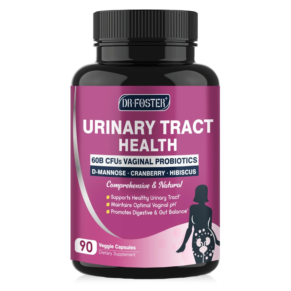 DRFOSTER Urinary Tract Health for Women, Vaginal Probiotics for Women pH Balance with D-Mannose, Cranberry, Probiotics and Prebiotics for Digestive Helath 90 Veggie Capsules