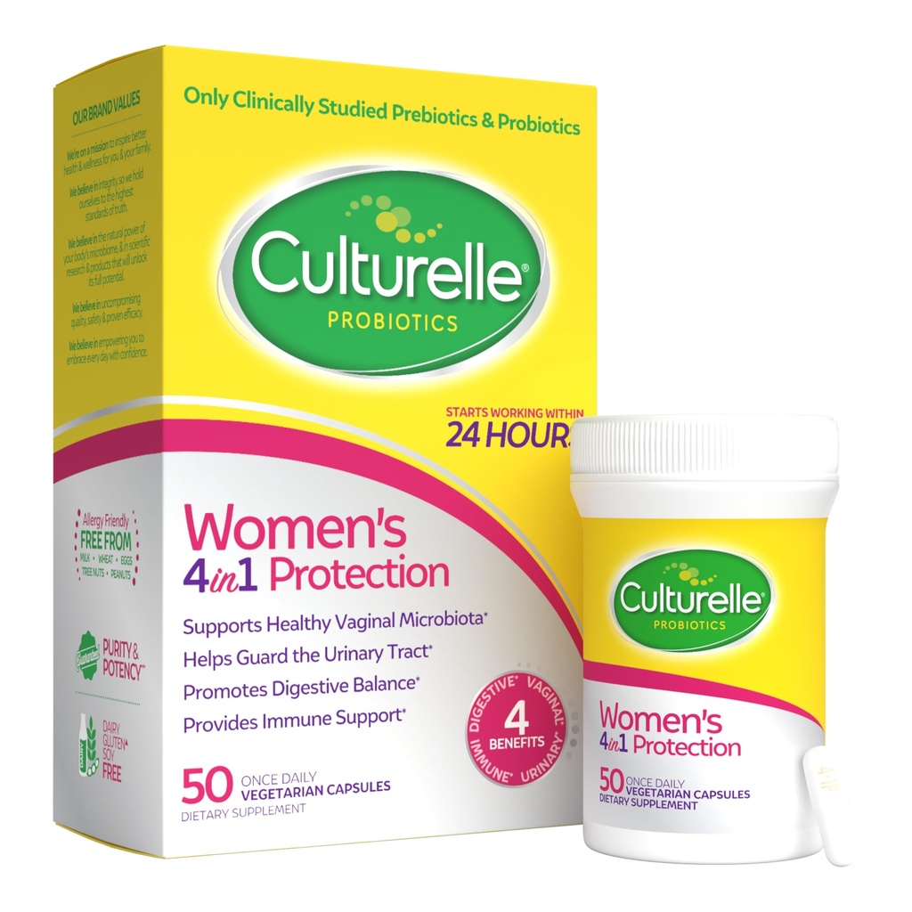 Culturelle Probiotics for Women with Prebiotics - 4-in-1 for Vaginal, Digestive, Urinary & Immune Health - pH Balance, Bloating & Gas Relief - Daily Vegetarian Capsules, Non-GMO - 50 Count