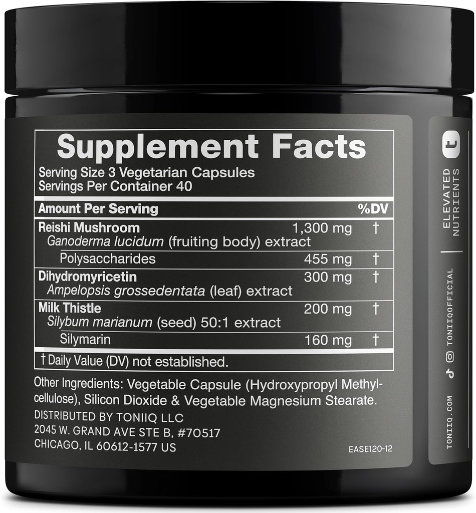 Toniiq Ease med DHM - Fuld leverstøtte til en nat ud - 120 kapsler - 50x Super koncentreret ekstrakt