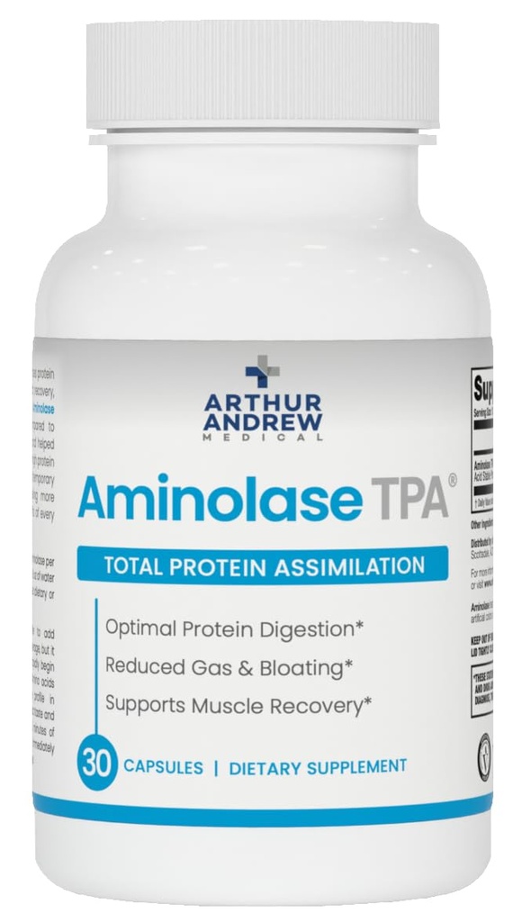 Arthur Andrew Medical - Aminolase TPA, Total Protein Assimilation, Optimal Protein Absorption and Decreased Gas and Bloating, Vegan, Non-GMO, 30 Capsules