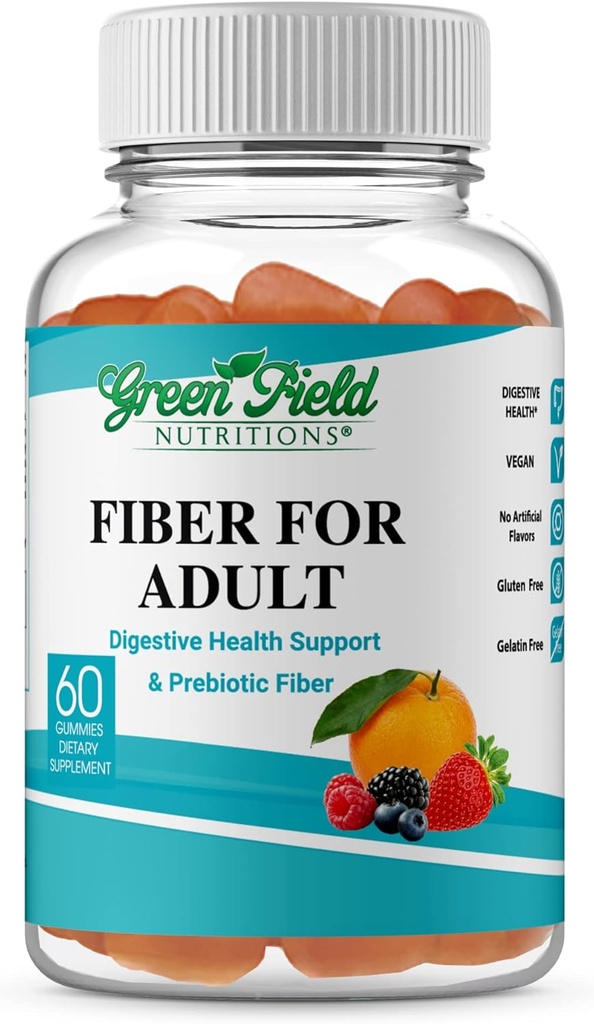 Greenfield Nutritions: Halal Fiber Gummies for Voksen fra Prebiotic Opløselige Chicory for fordøjelse & Gut Support, Immunstøtte, Non- GMO, Gelatine Free, Gluten Free 60 Counts, Halal Vitaminer