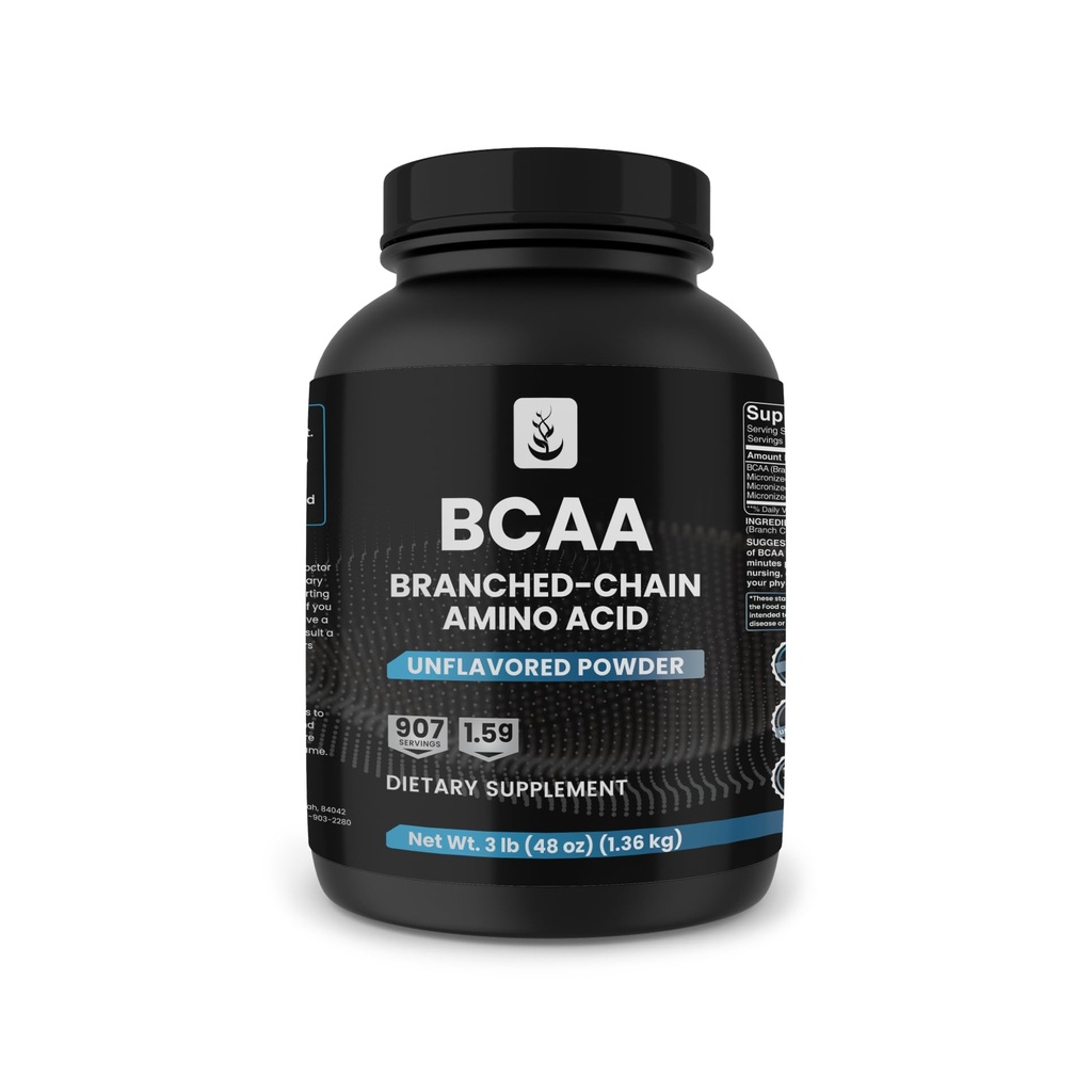PURE ORIGINALSKE INGREDIENSER 2: 1 BCAA pulver, 3 lbs, Branched- Chain Aminosyrer, Unflavored, 907 Servering, Altid Pure, Ingen tilsætningsstoffer eller Fillers