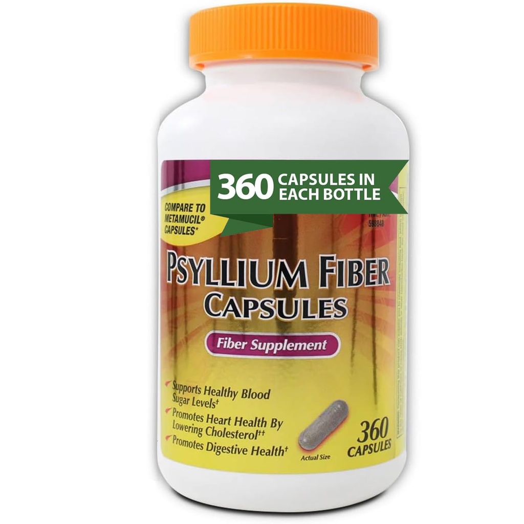 KS Psyllium Fiber Capsules, 360 Count, Supports Digestive Health, Gluten-Free, 100% Natural Fiber Supplement for Daily Wellness