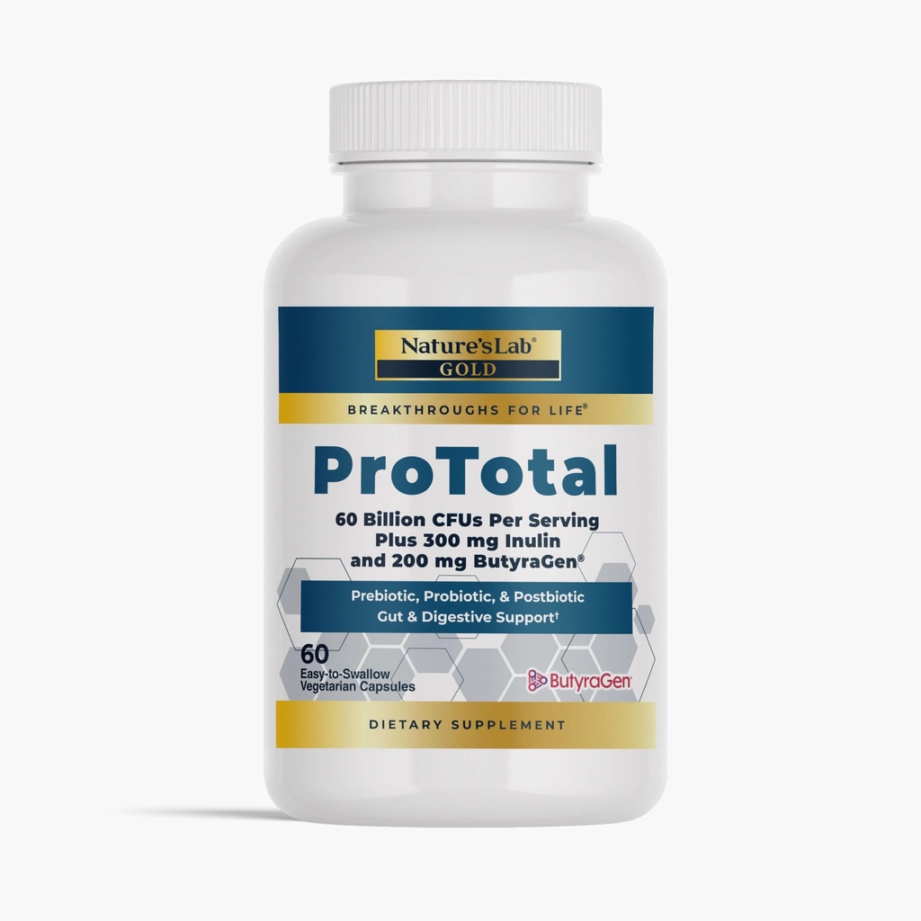 Nature 's Lab Gold ProTotal - 60 milliarder CFU Probiotic, Prebiotic, Postbiotic, Synbiotic - med Butyragen (direkte Butyrate Generator) 60 Ct