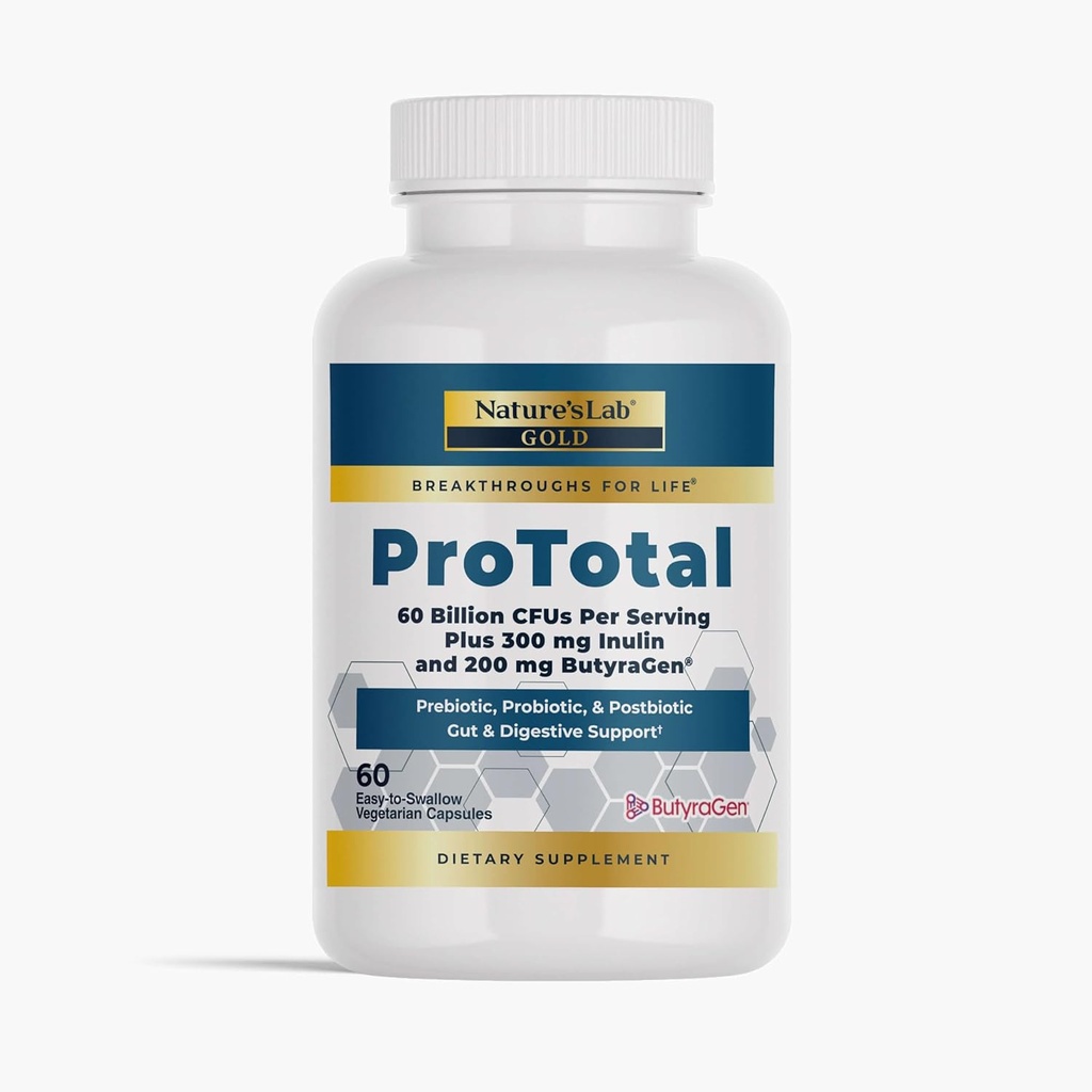 Nature 's Lab Gold ProTotal - 60 milliarder CFU Probiotic, Prebiotic, Postbiotic, Synbiotic - med Butyragen (direkte Butyrate Generator) 60 Ct