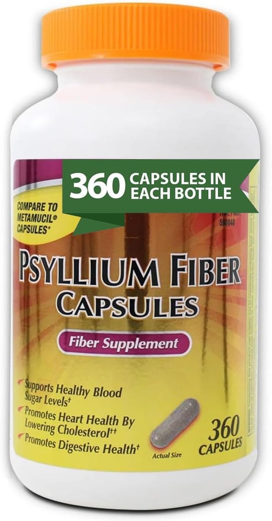 KS Psyllium Fiber Capsules, 360 Count, Supports Digestive Health, Gluten-Free, 100% Natural Fiber Supplement for Daily Wellness