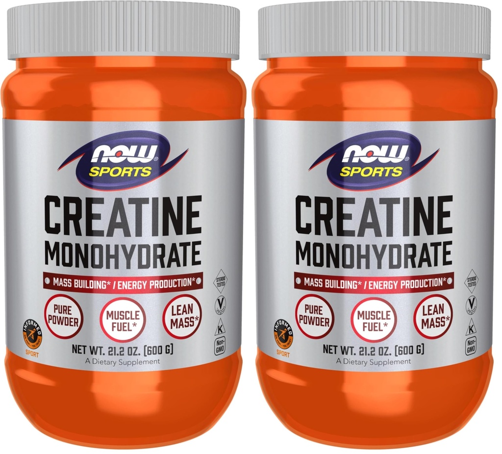 Now Sports Nutrition, Creatinine Monohydrat Powder, Mass Building * / Energy Production *, 21.2-Ounce (pakke med 2)