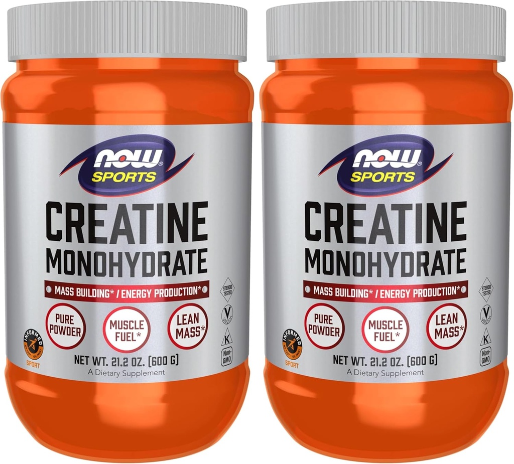 Now Sports Nutrition, Creatinine Monohydrat Powder, Mass Building * / Energy Production *, 21.2-Ounce (pakke med 2)