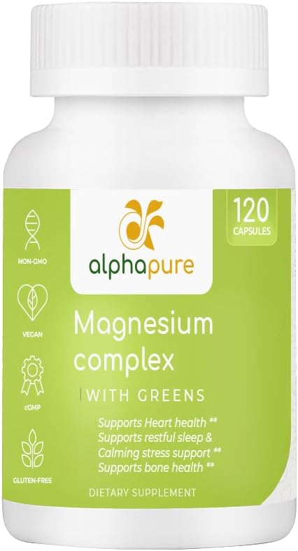 Magnesiumkompleks med grønne, Magnesiumglycinat, Magnesiumgluconat og Magnesiummalat giver 250 mg elementært Magnesium per servering, Testet af tredjepart. Plus fem grønne rige i Magnesium