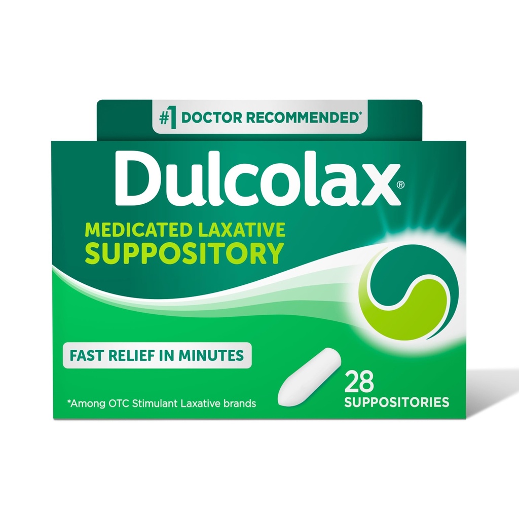 Dulcolax Stimulant Laxative Medicin Suppositorier, Forudsigelige og effektive Forstoppelse Relief, Bisacodyl 10 mg, 28 Tælling, Stimulant Laxatives